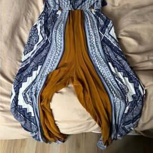 Bohemian Blue and Mustard Harem Pants
